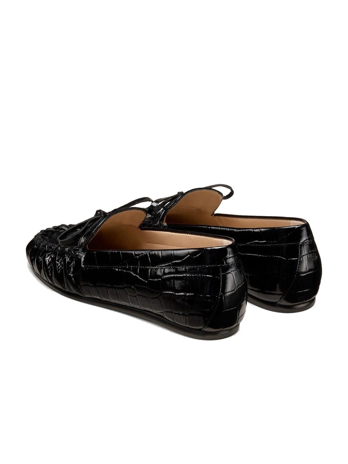 Black Crocodile Print Round-Toe Front Bow Slip-On Chic Flats