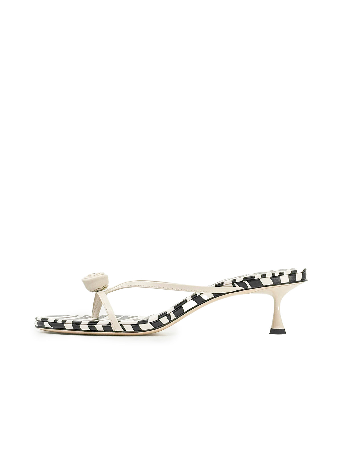 Beige Round-Toe Front Rose Flip Flop Kitten Heels