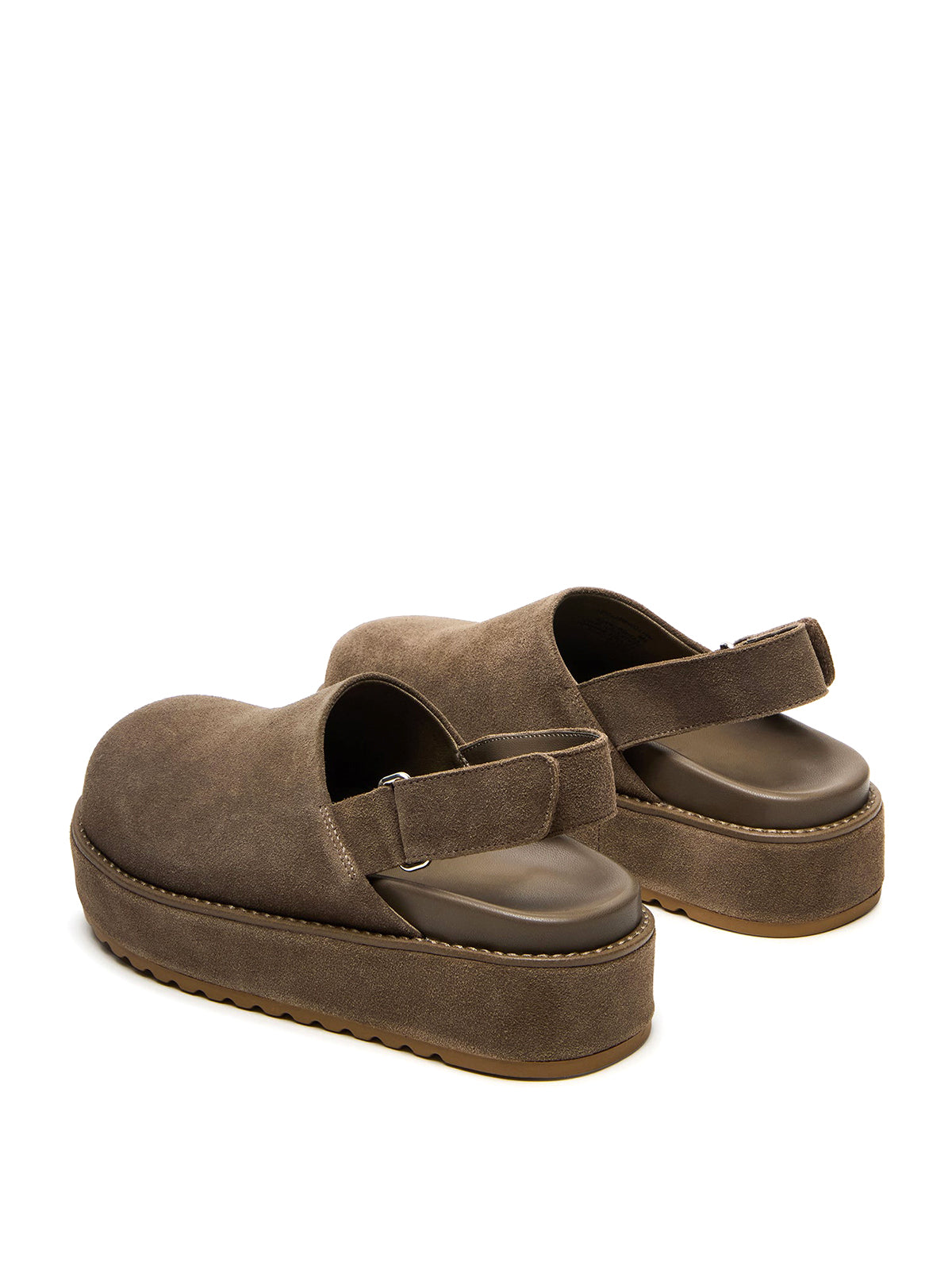 Gray Faux Suede Round-Toe Slingback Platform Shoes