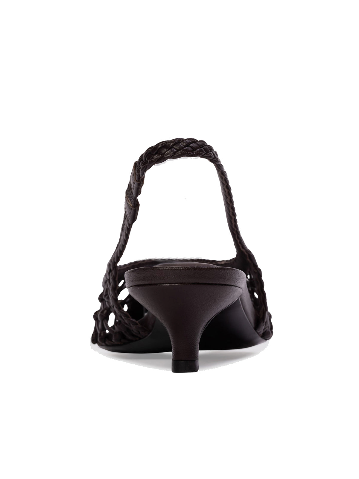 Black Woven Vegan Leather Pointed-Toe Slingback Kitten Heels