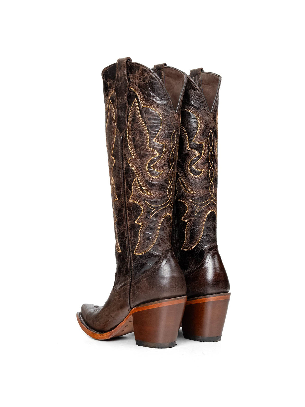 Western Snip-Toe Embroidery Half-Zip Knee High Chic Cowgirl Boots - Dark Coffee