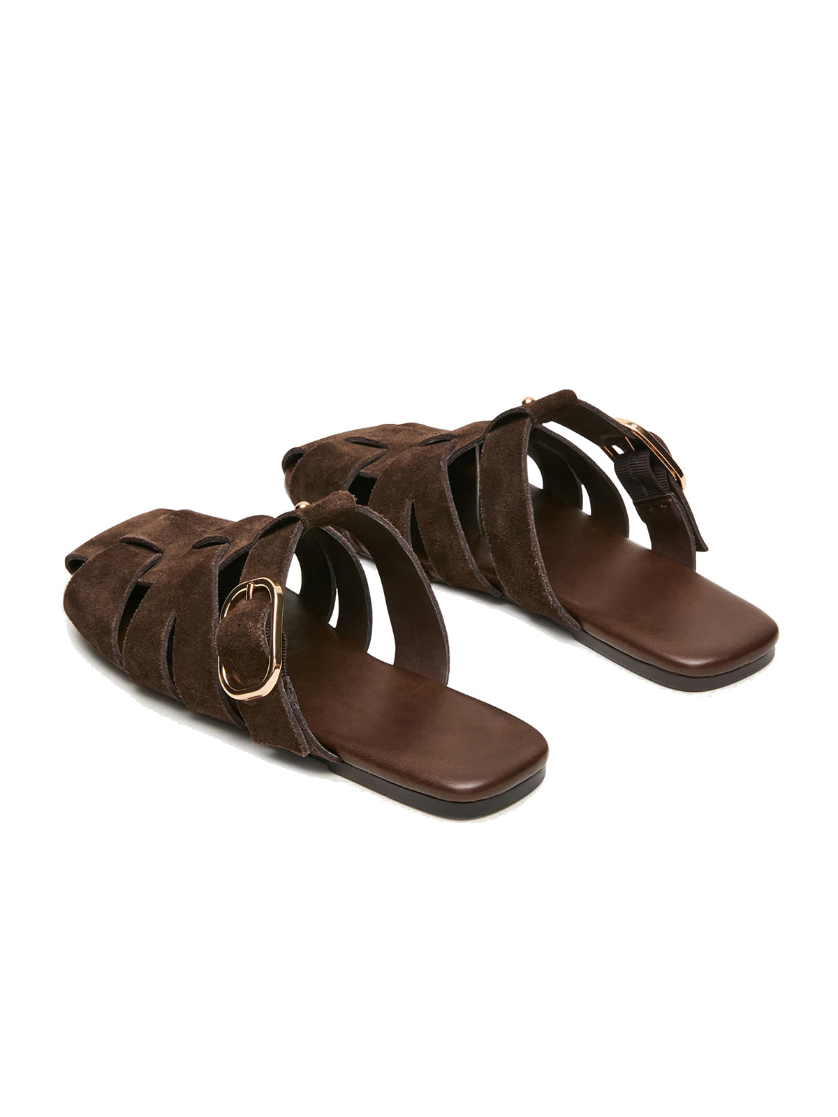 Brown Faux Suede Round-Toe Caged Design Mules Flats