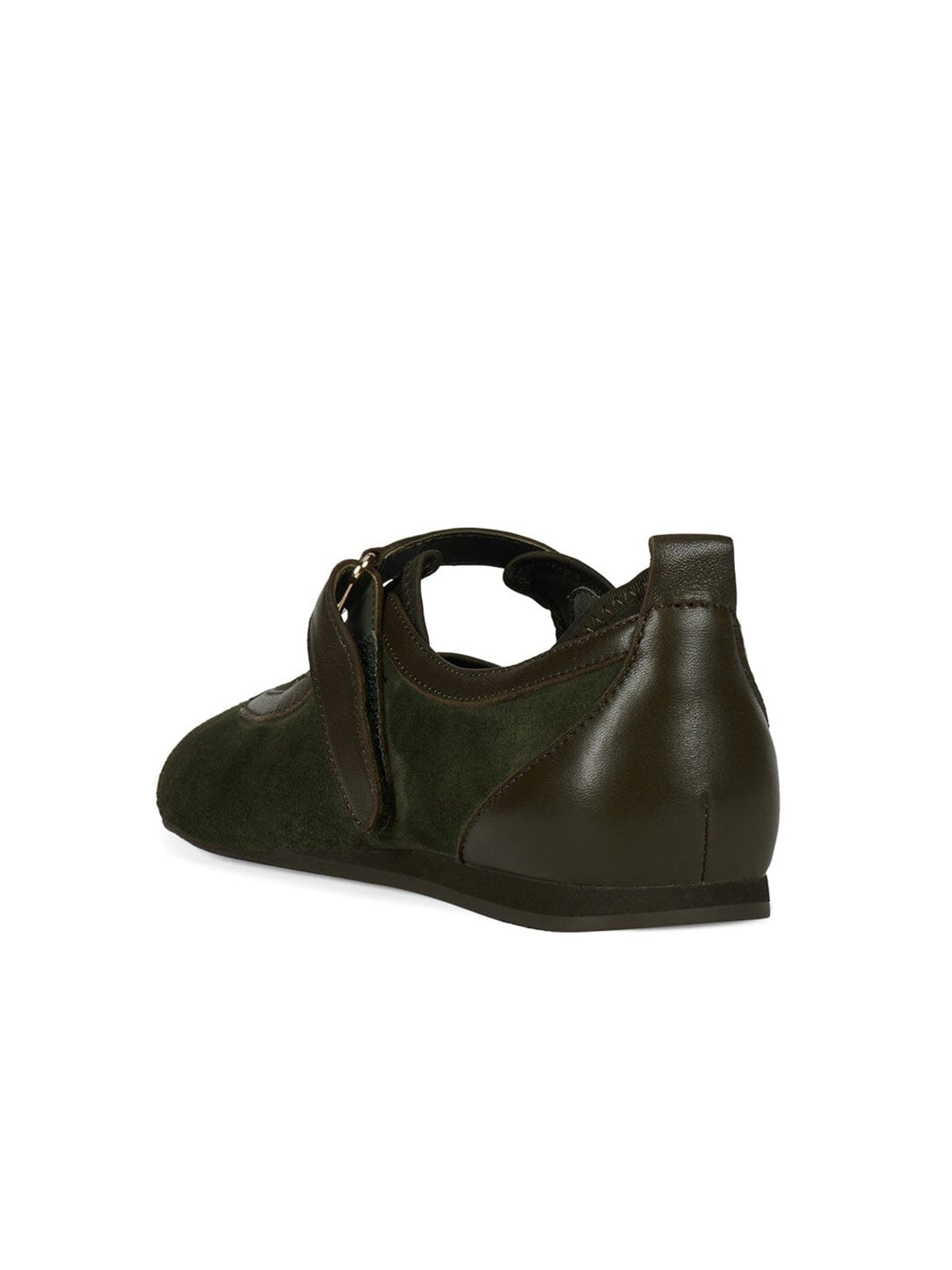 Olive Green Contrast Faux Suede And Vegan Leather Split-Toe Chic Mary Jane Flats