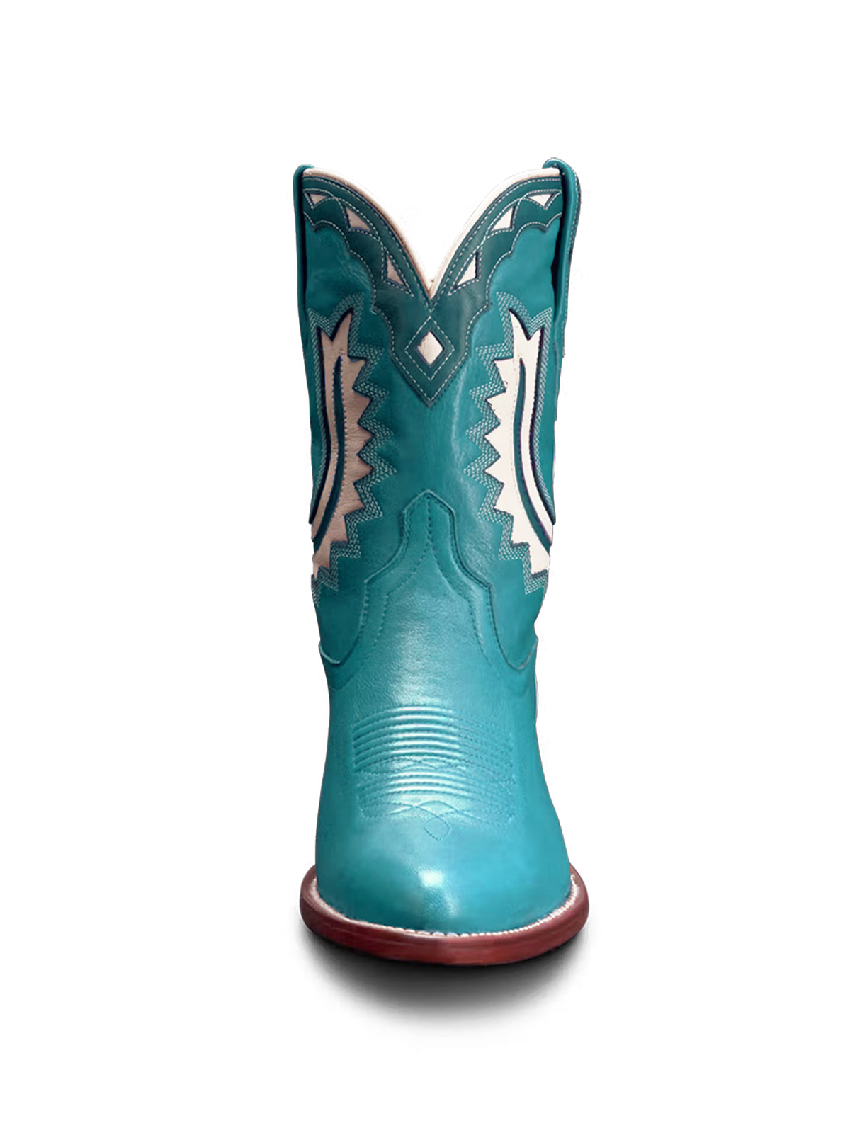 Blue Almond-Toe Horseshoe Inlay Cowgirl Ankle Boots