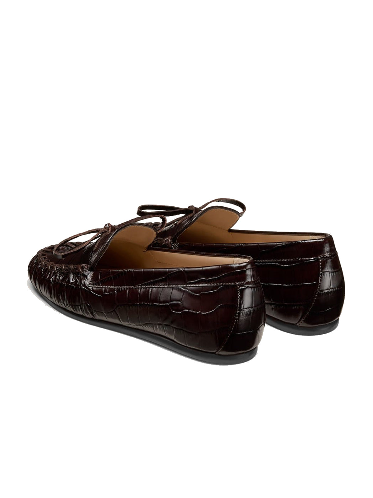 Burgundy Crocodile Print Round-Toe Front Bow Slip-On Chic Flats