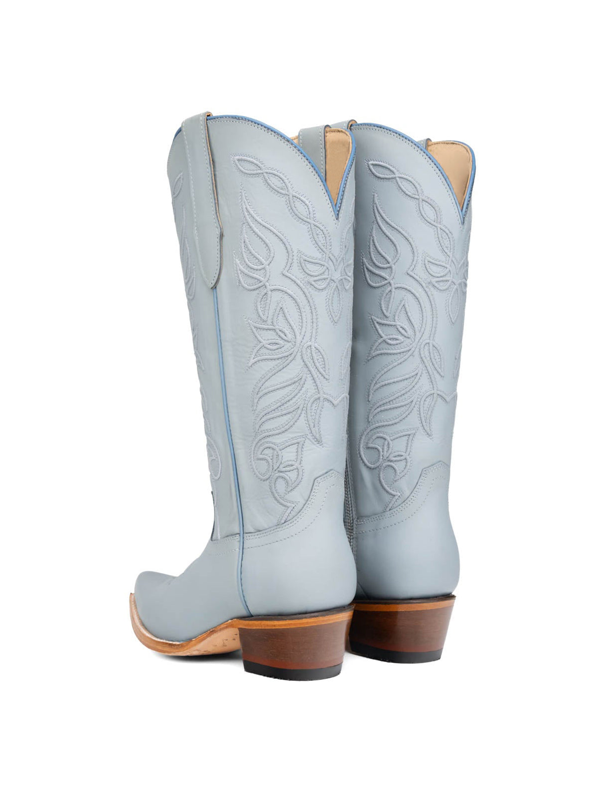 Snip-Toe Sleek Embroidery Half-Zip Knee High Cowgirl Boots For Woman - Blue