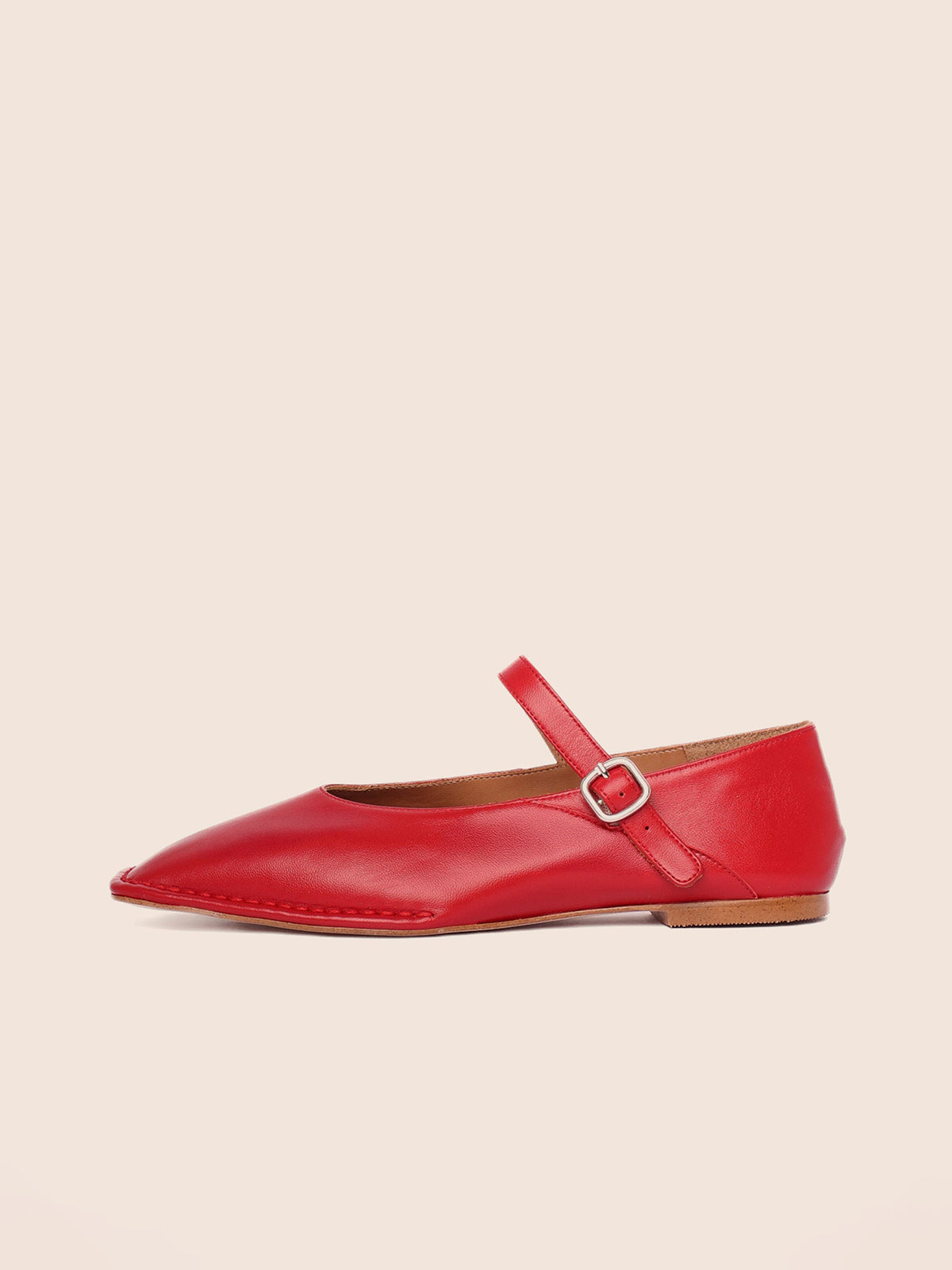 Red Square-Toe Buckle Mary Jane Ballet Flats