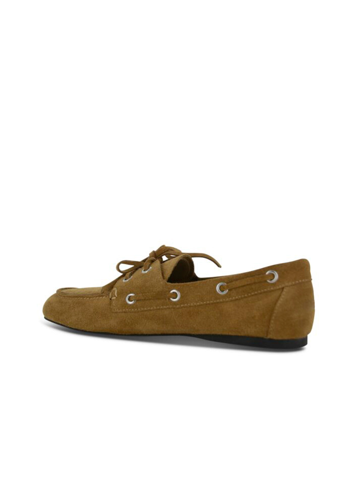 Tan Faux Suede Round-Toe Lace-Up Classic Boat Shoes Flats