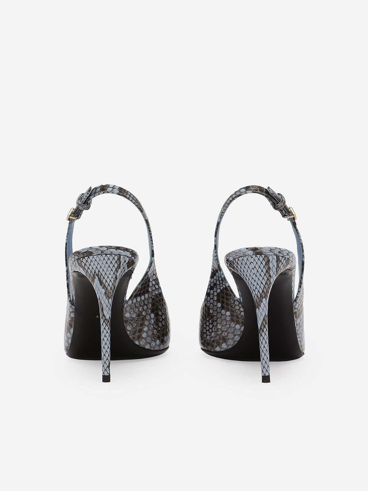 Blue Snakeskin Print Pointed-Toe Buckle Slingback High Heels Pumps