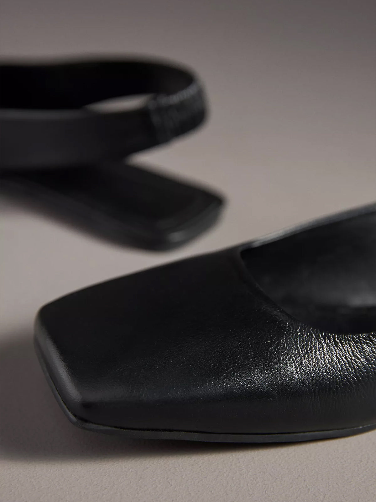 Black Square-Toe Slingback Simple Flats