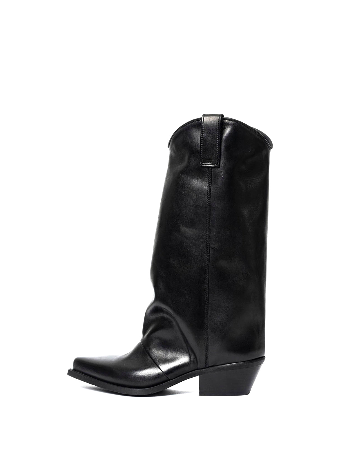 Black Snip-Toe Mid Calf Simple Classic Cowgirl Boots