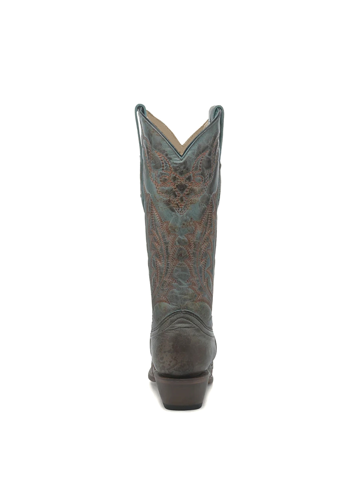 Distressed Turquoise Snip-Toe Classic Embroidery Mid Calf Cowgirl Boots