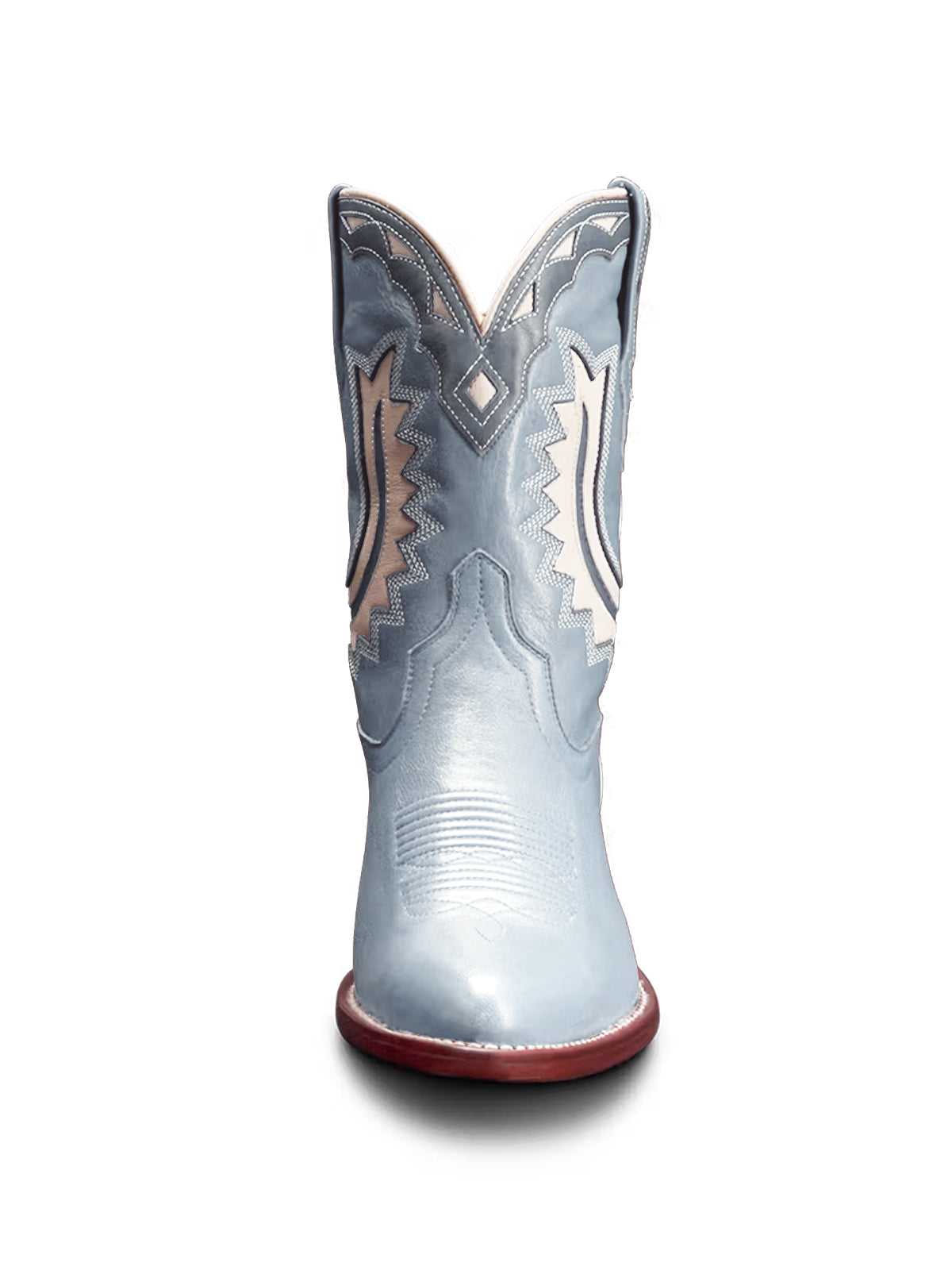 Light Blue Almond-Toe Horseshoe Inlay Cowgirl Ankle Boots