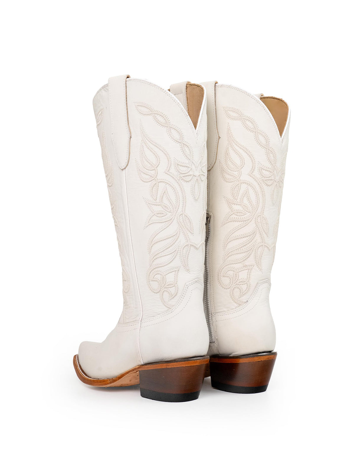 Ivory Snip-Toe Chic Embroidery Half-Zip Western Mid Calf Cowgirl Boots
