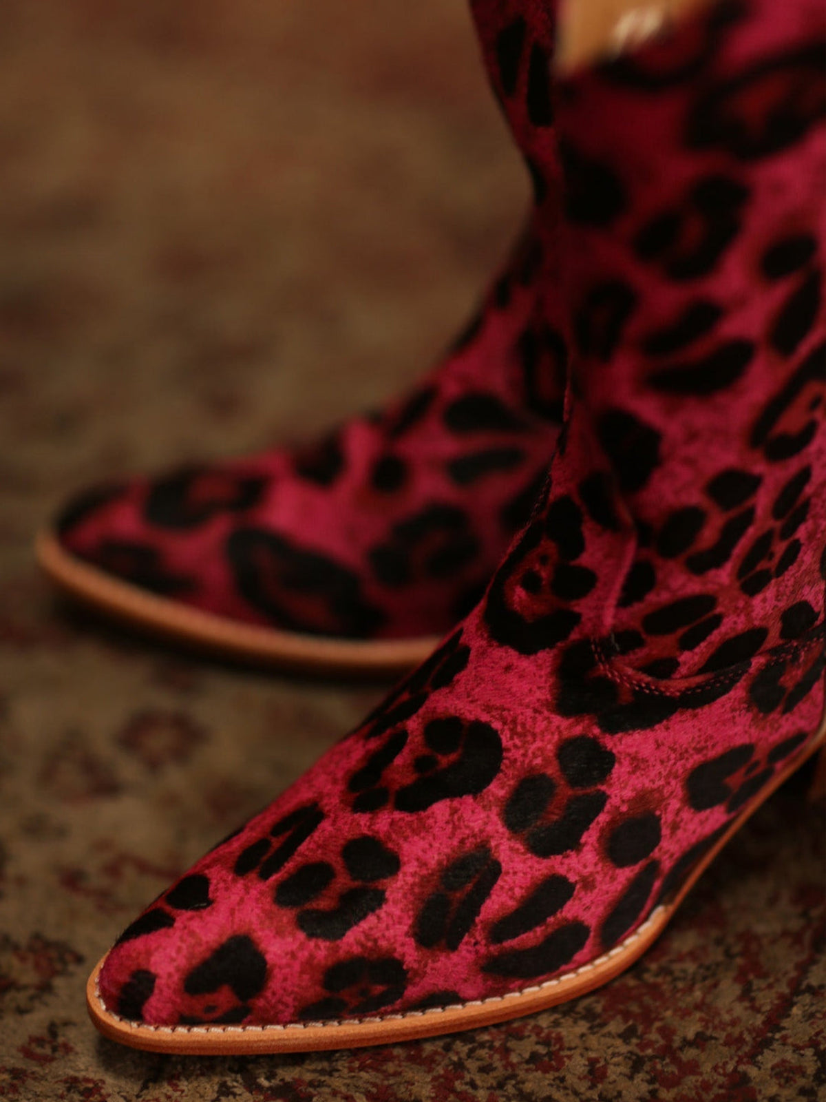 Leopard Print Round-Toe Back Full-Zip Simple Cowgirl Boots
