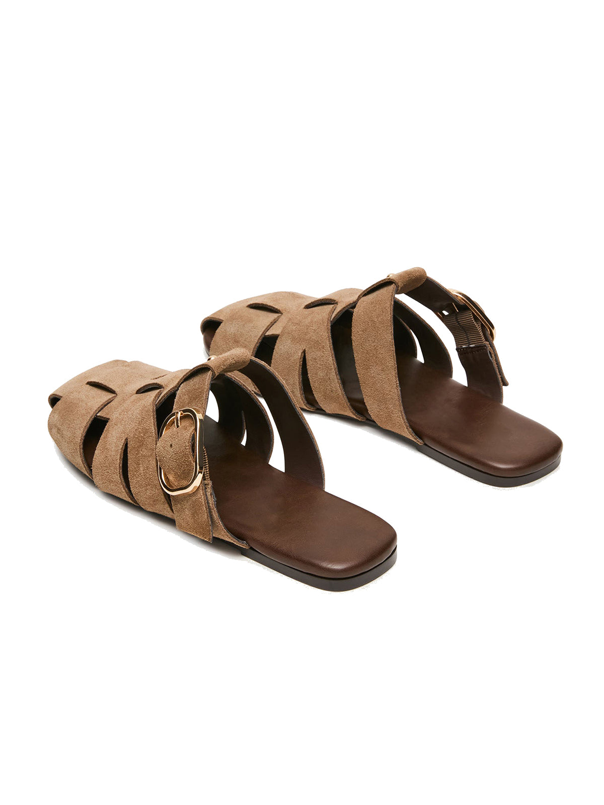 Taupe Faux Suede Round-Toe Caged Design Mules Flats