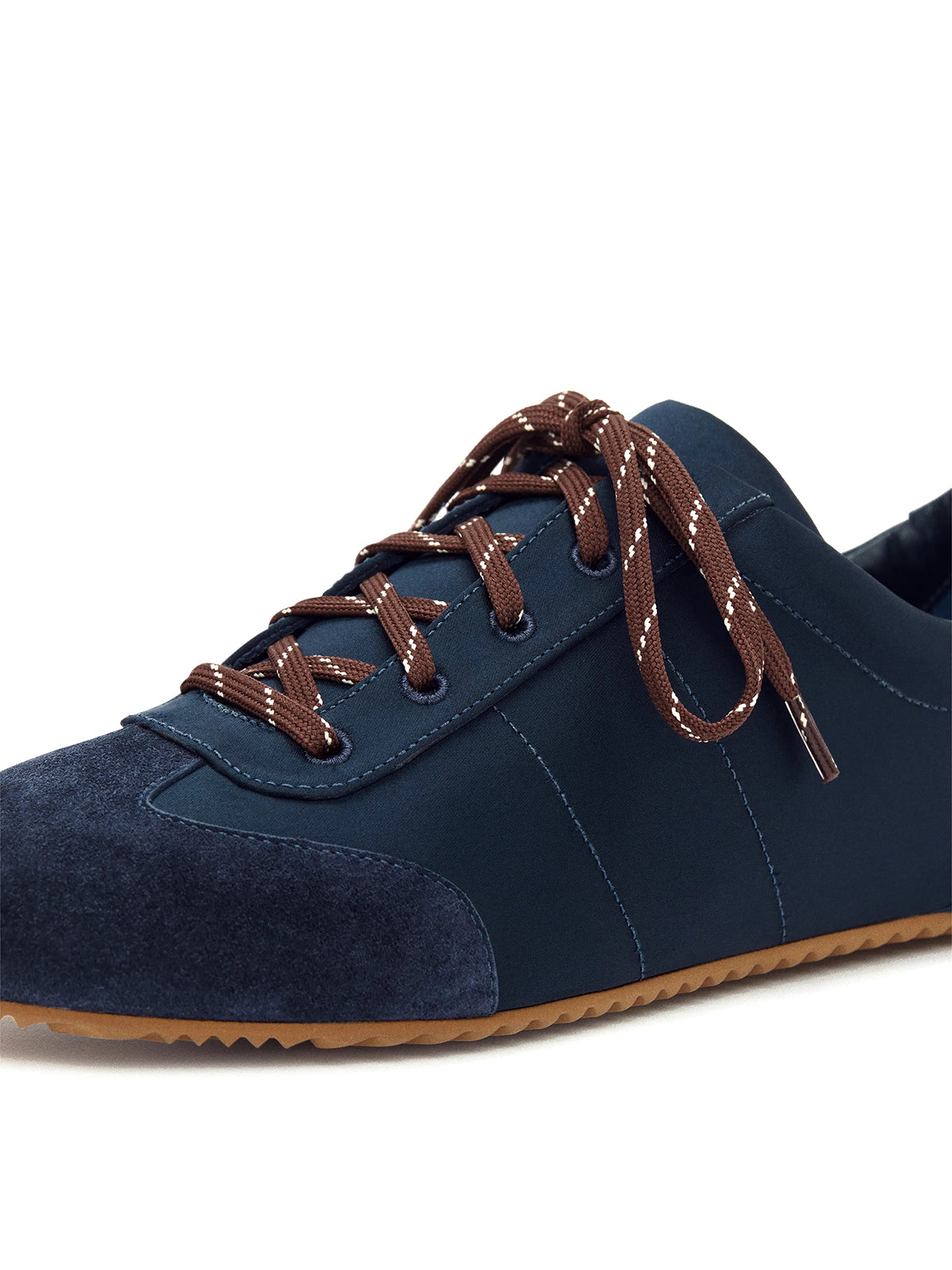 Dark Blue Faux Suede Round-Toe Classic Lace-Up Chic Sneakers Flats
