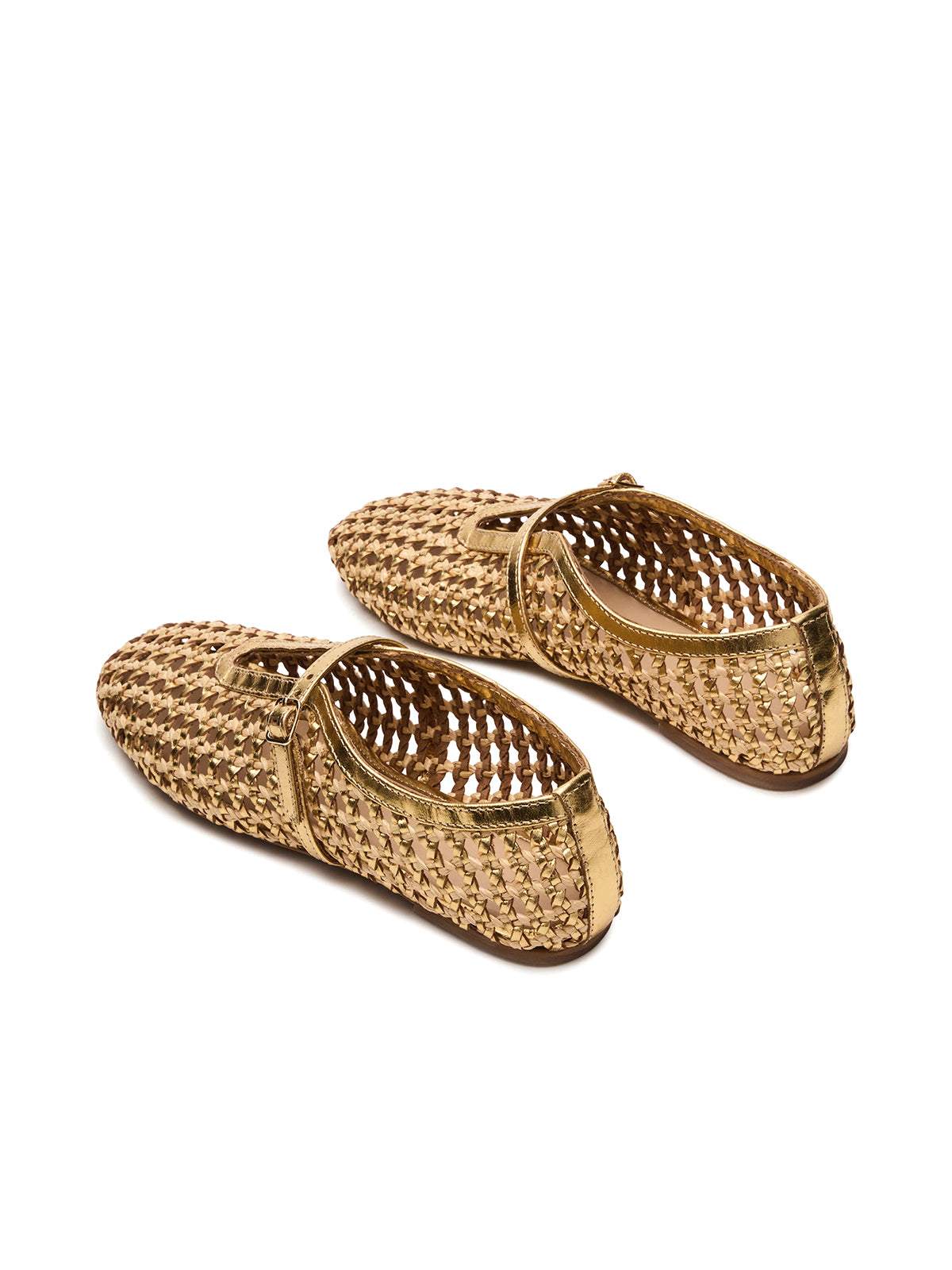 Metallic Gold Woven Round-Toe Mary Jane Flats