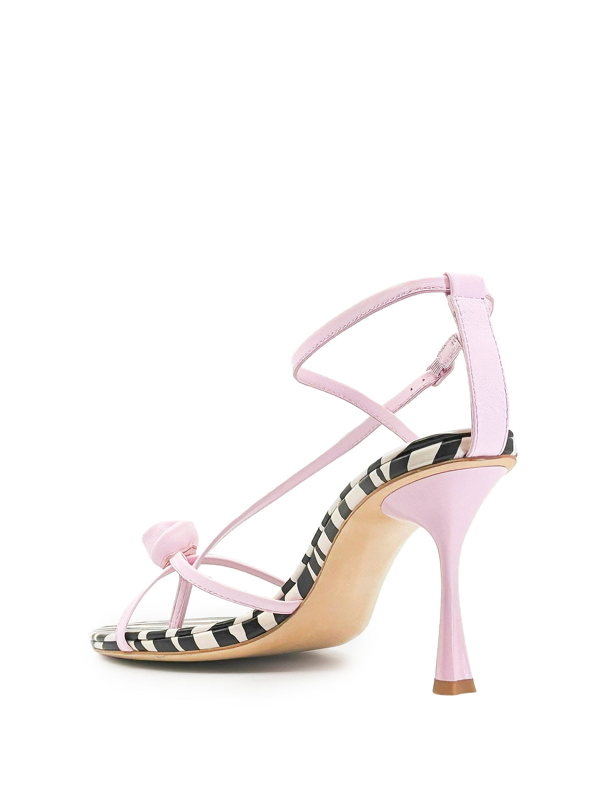 Pink Round-Toe Front Rose Strappy High Heels