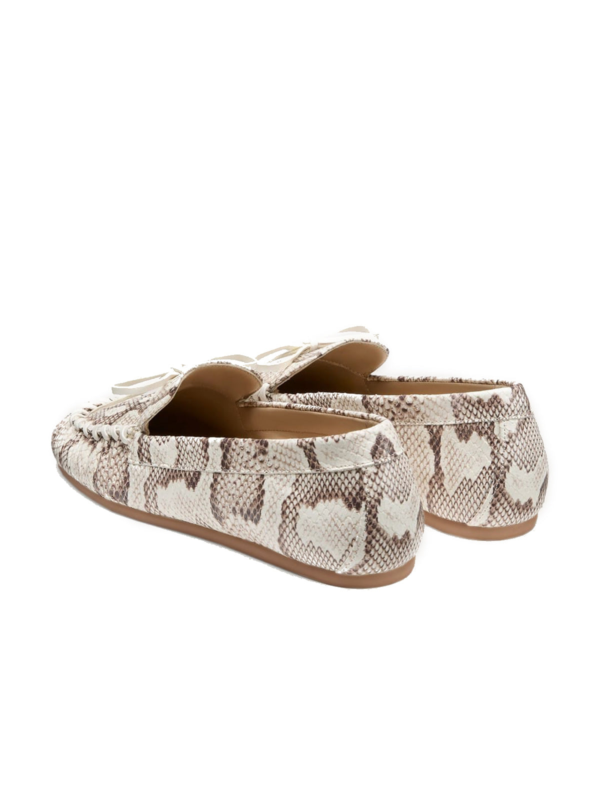 Snakeskin Print Round-Toe Front Bow Slip-On Chic Flats