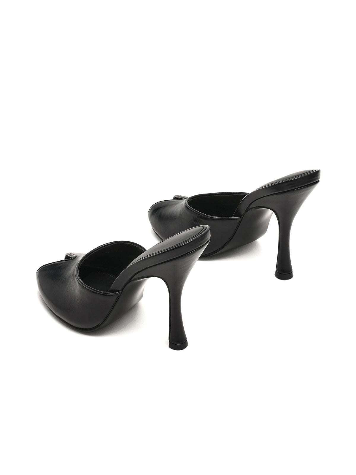 Black Peep Round-Toe Slip-On Backless Mules High Heels