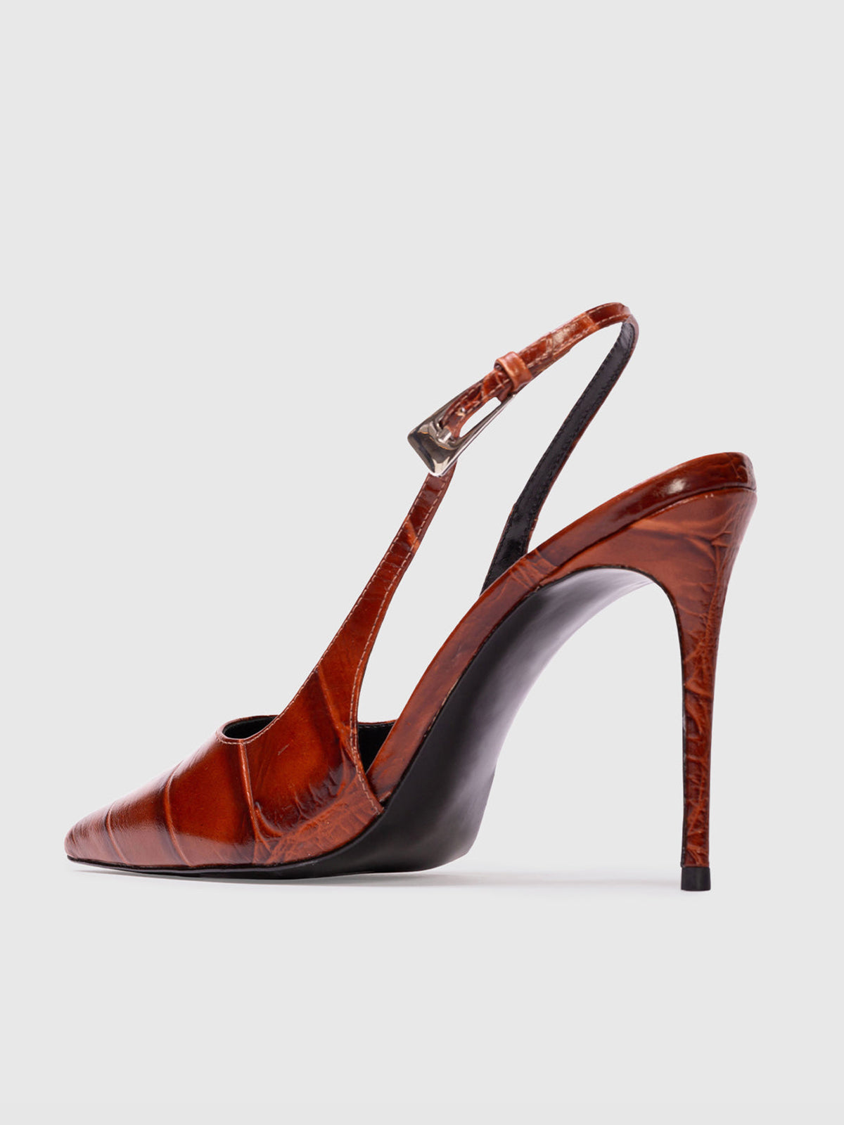 Red Pointed-Toe Crocodile Print Slingback High Heels