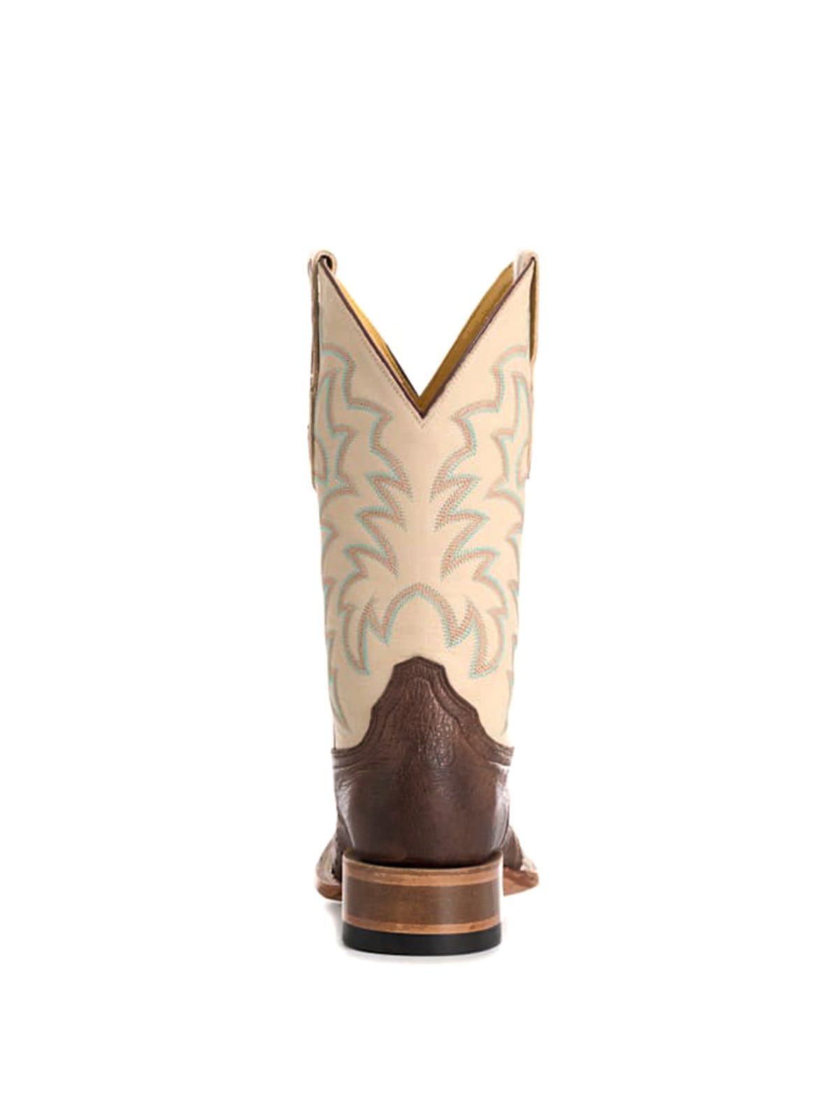 Contrast Bone And Brown Ostrich Print Square-Toe Embroidery Mid Calf Cowgirl Boots