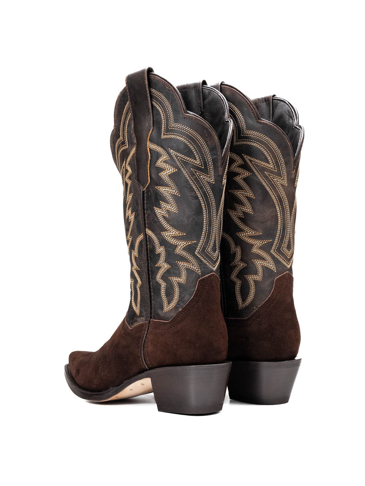 Western Snip-Toe Embroidery Mid Calf Cowgirl Boots - Dark Brown