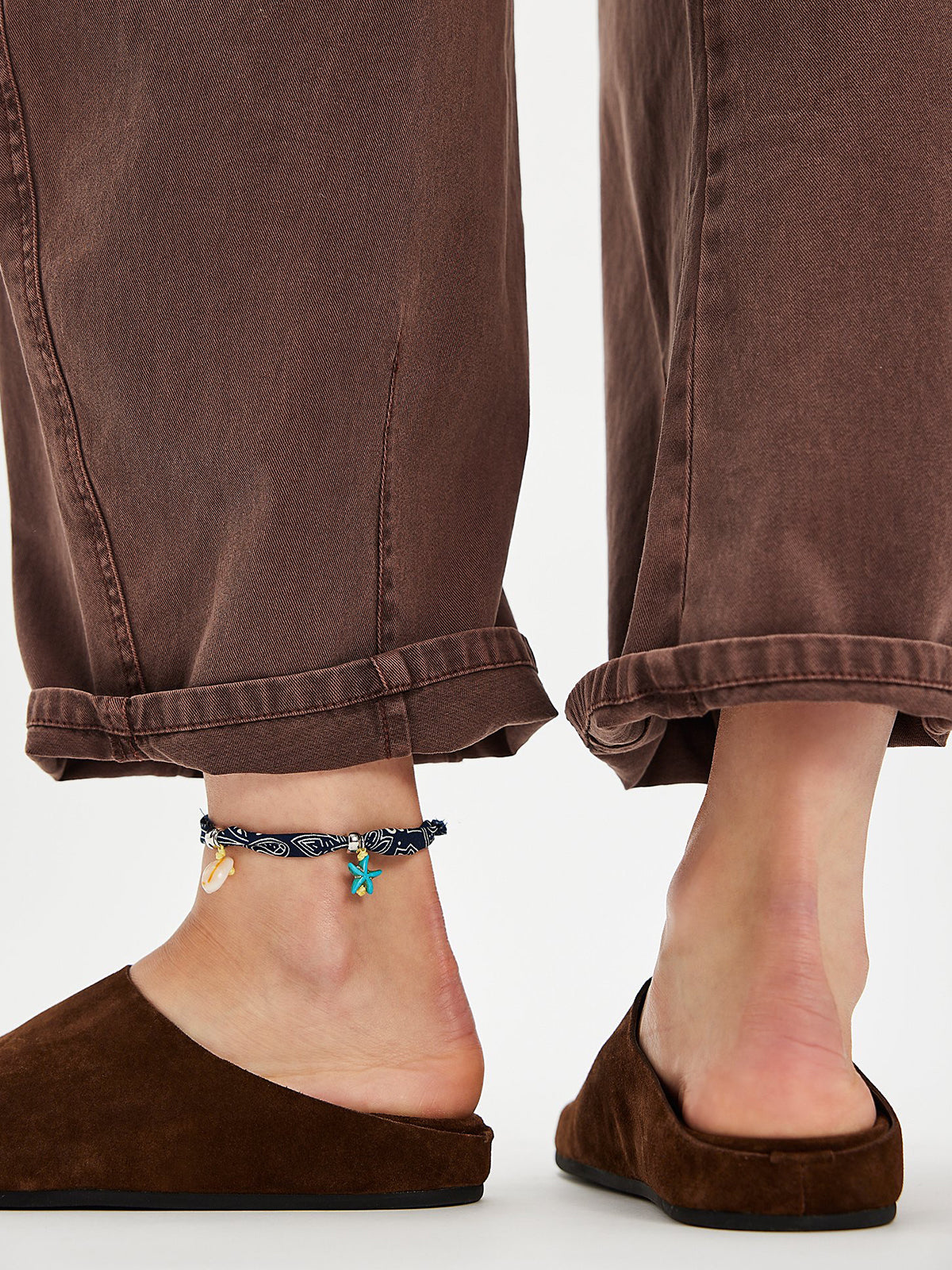 Coffee Faux Suede Round-Toe Slip-On Backless Mules Flats