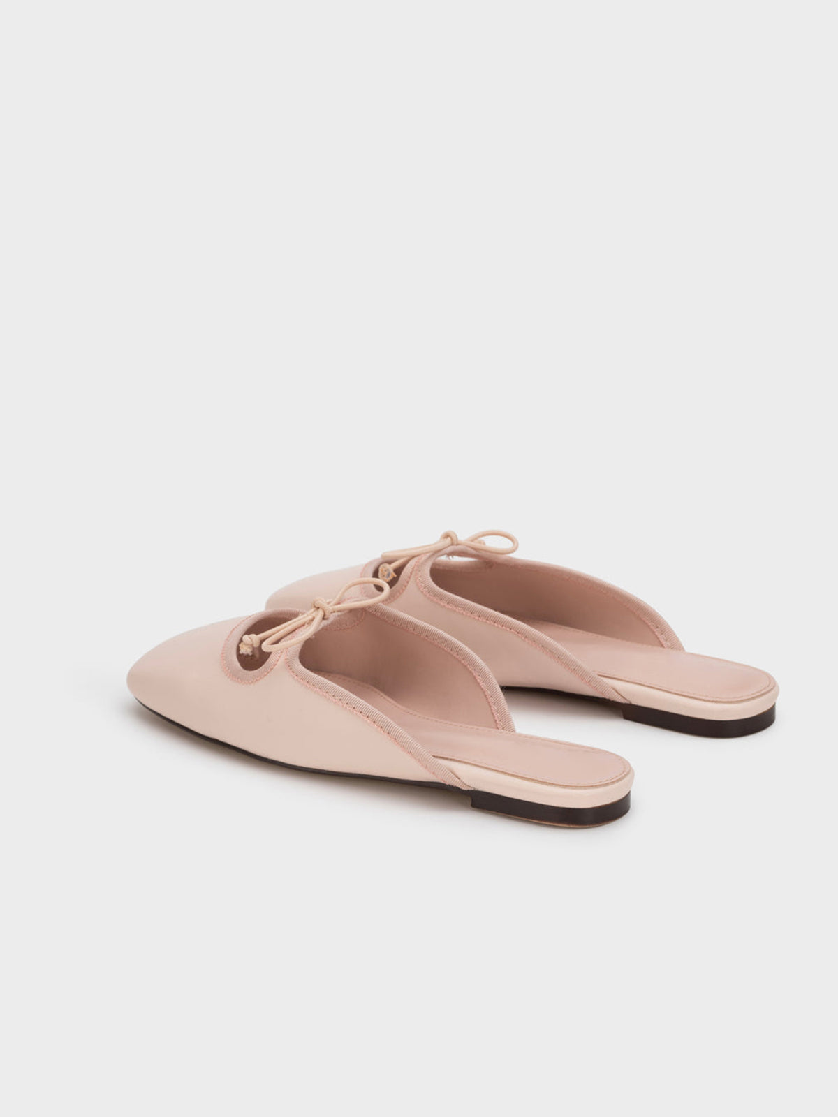 Light Pink Square-Toe Slip-On Bow Mule Flats