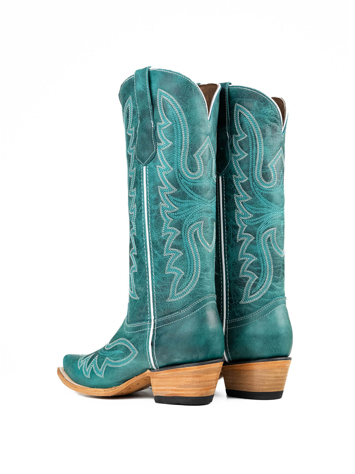 Snip-Toe Sleek Embroidery Mid Calf Cowgirl Boots For Woman - Turquoise