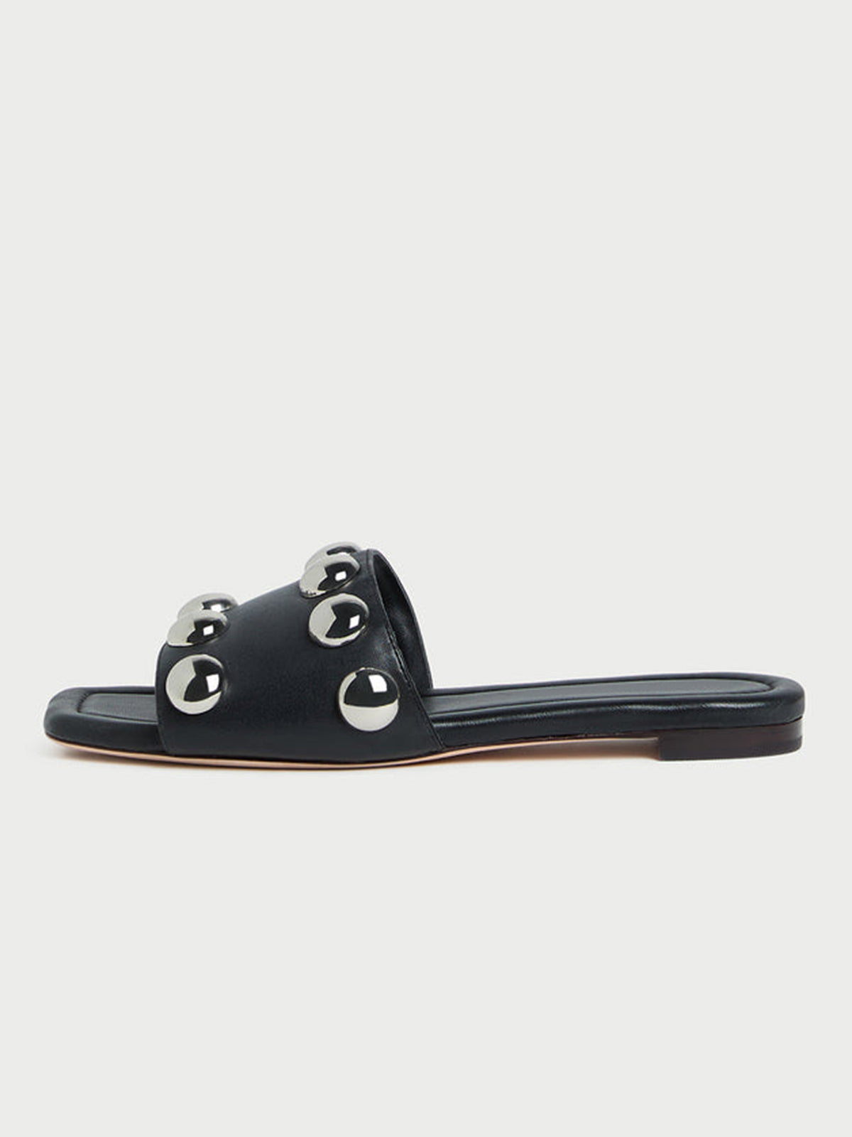 Black Square-Toe Big Studs Flats Chic Sandals