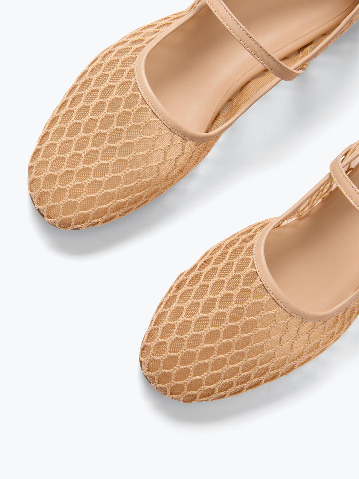 Natural Round-Toe Mesh Bridge Strap Mary Jane Flats