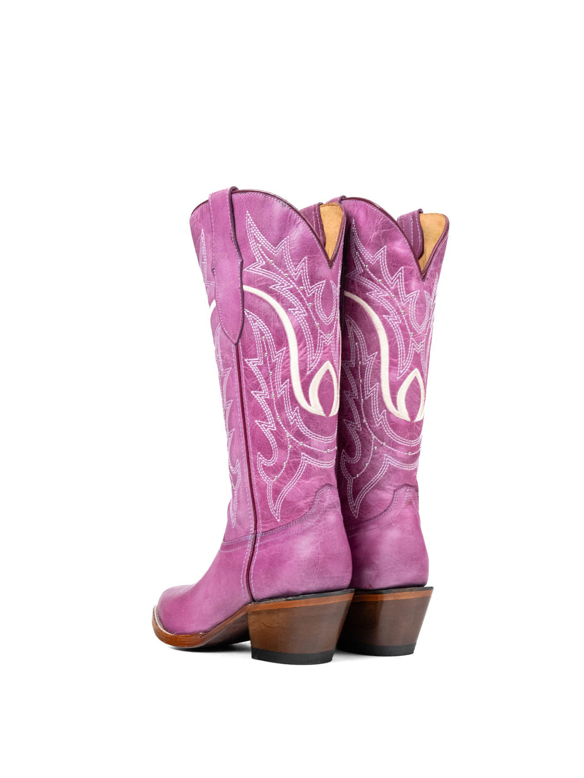 Lilac Almond-Toe Embroidery With Studs Half-Zip Mid Calf Cowgirl Boots