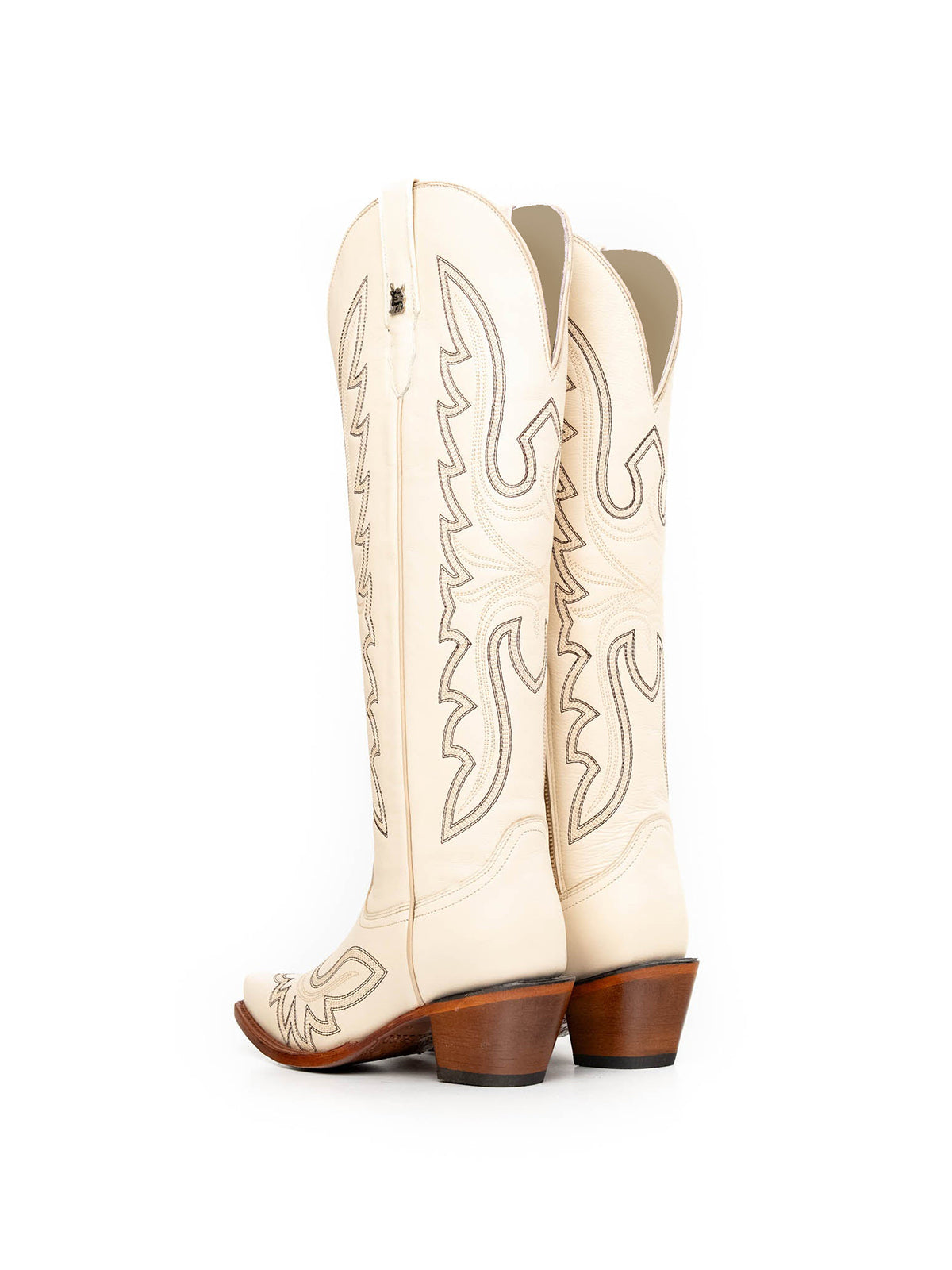 Bone Snip-Toe Embroidery Knee High Tall Half-Zip Cowgirl Boots