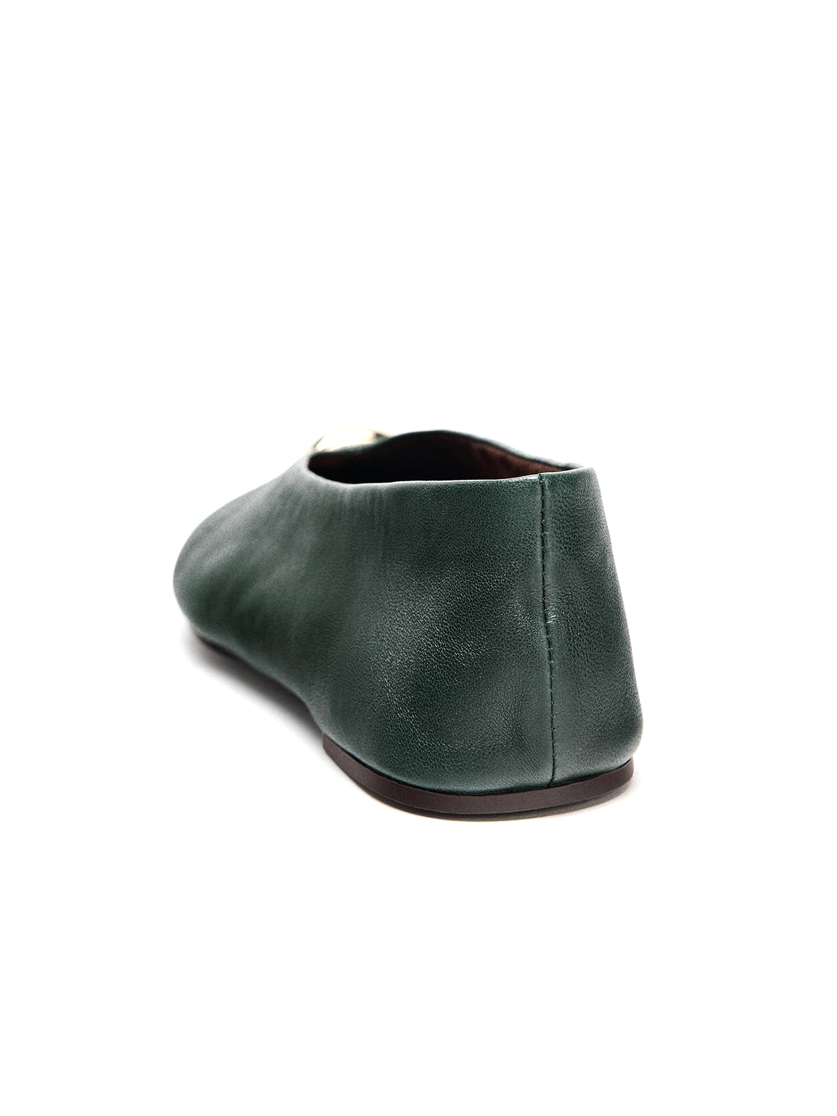Green Round-Toe V-Cut Vamp Front Metal Block Flats