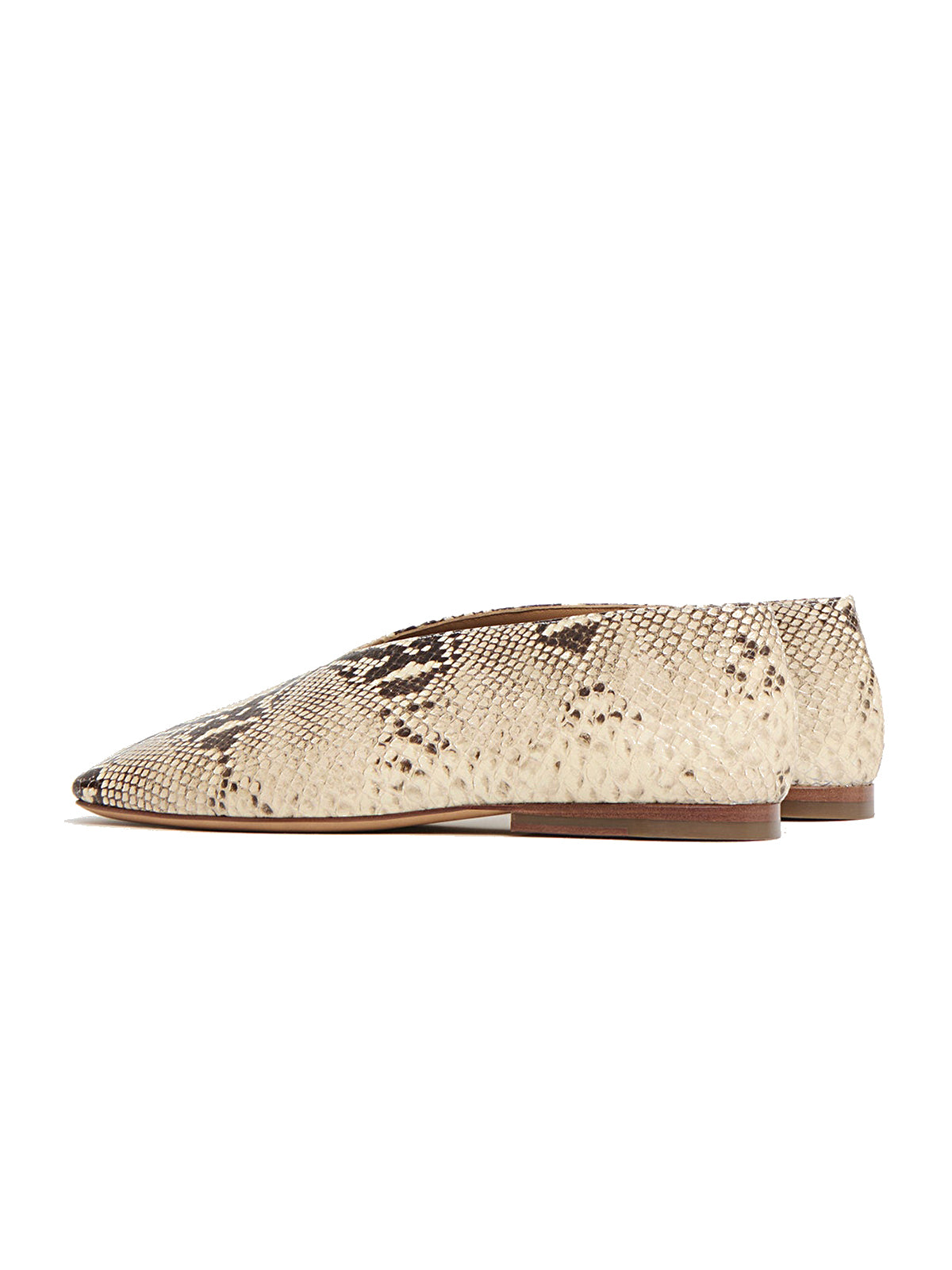 Snakeskin Print Vegan Leather Square-Toe Simple Slip-On Flats