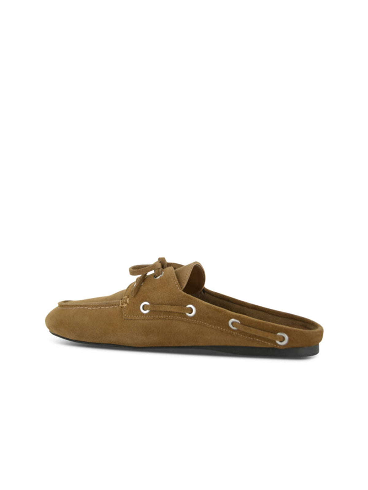 Caramel Faux Suede Round-Toe Lace-Up Backless Boat Shoes Flats