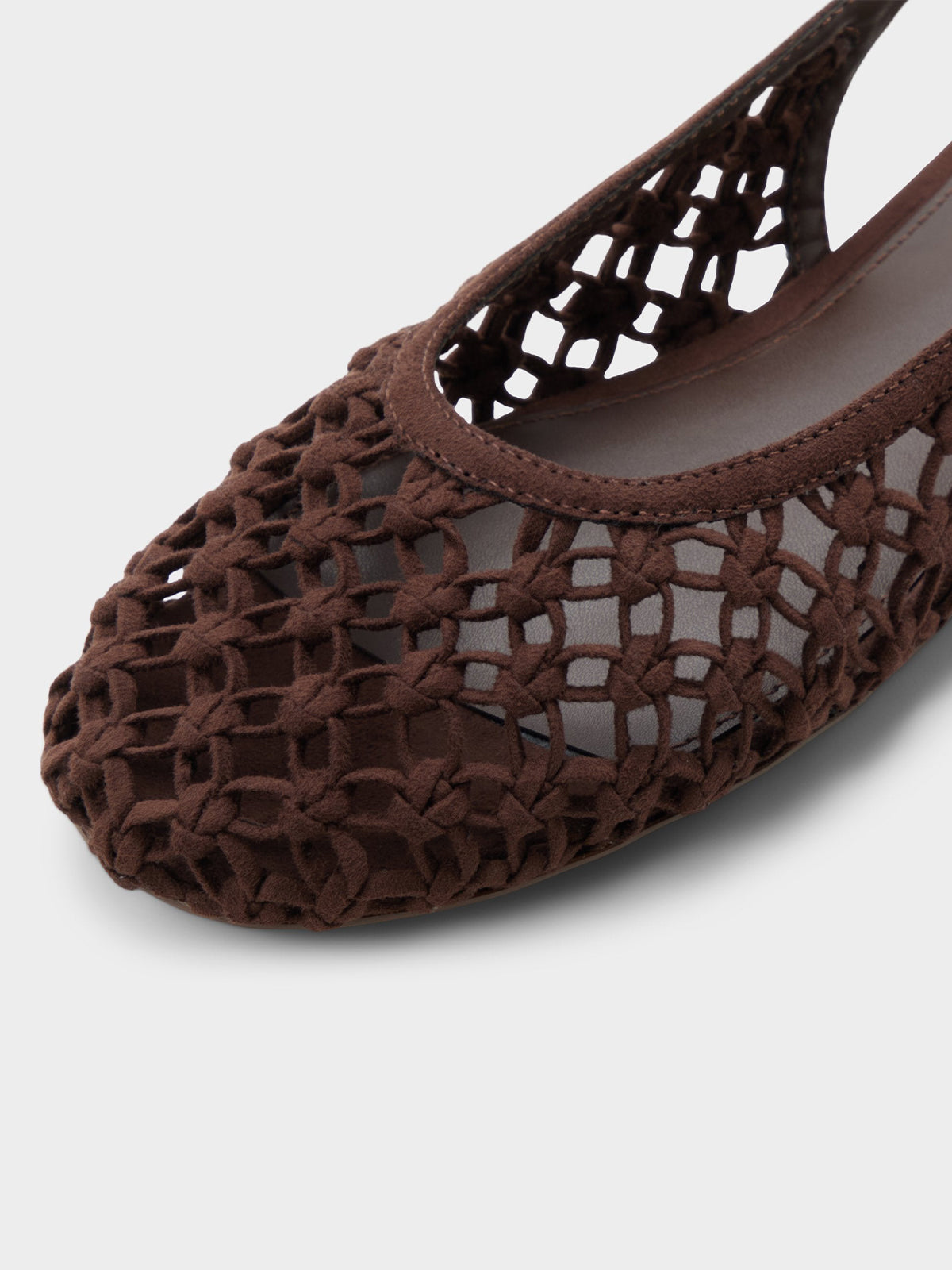 Dark Brown Woven Faux Suede Round-Toe Chic Back Strap Flats