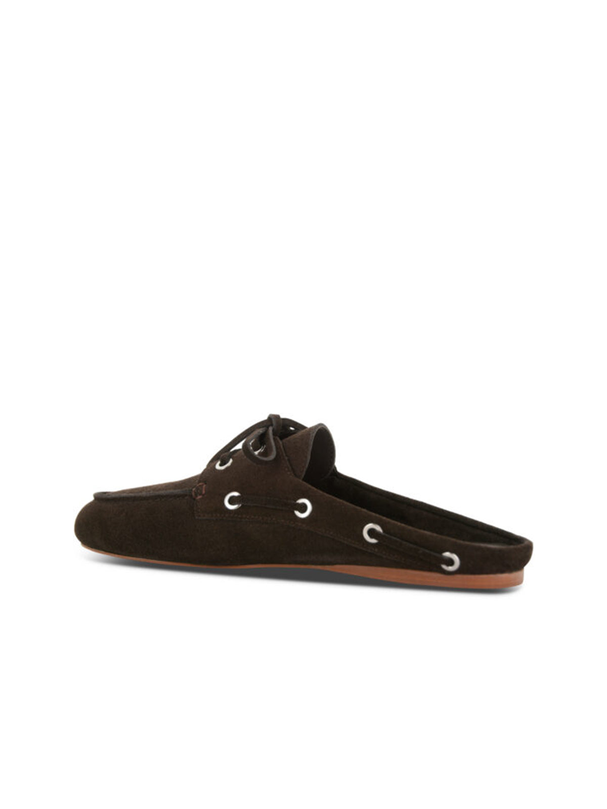 Chocolate Faux Suede Round-Toe Lace-Up Backless Boat Shoes Flats