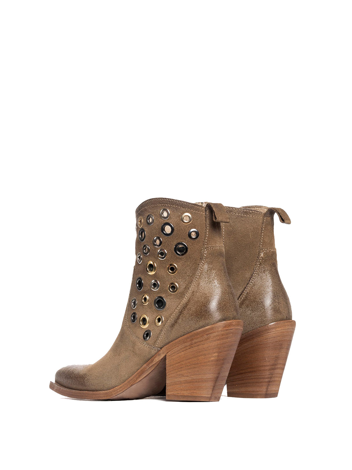 Tan Faux Suede Snip-Toe Eyelets Full-Zip Ankle Cowgirl Boots
