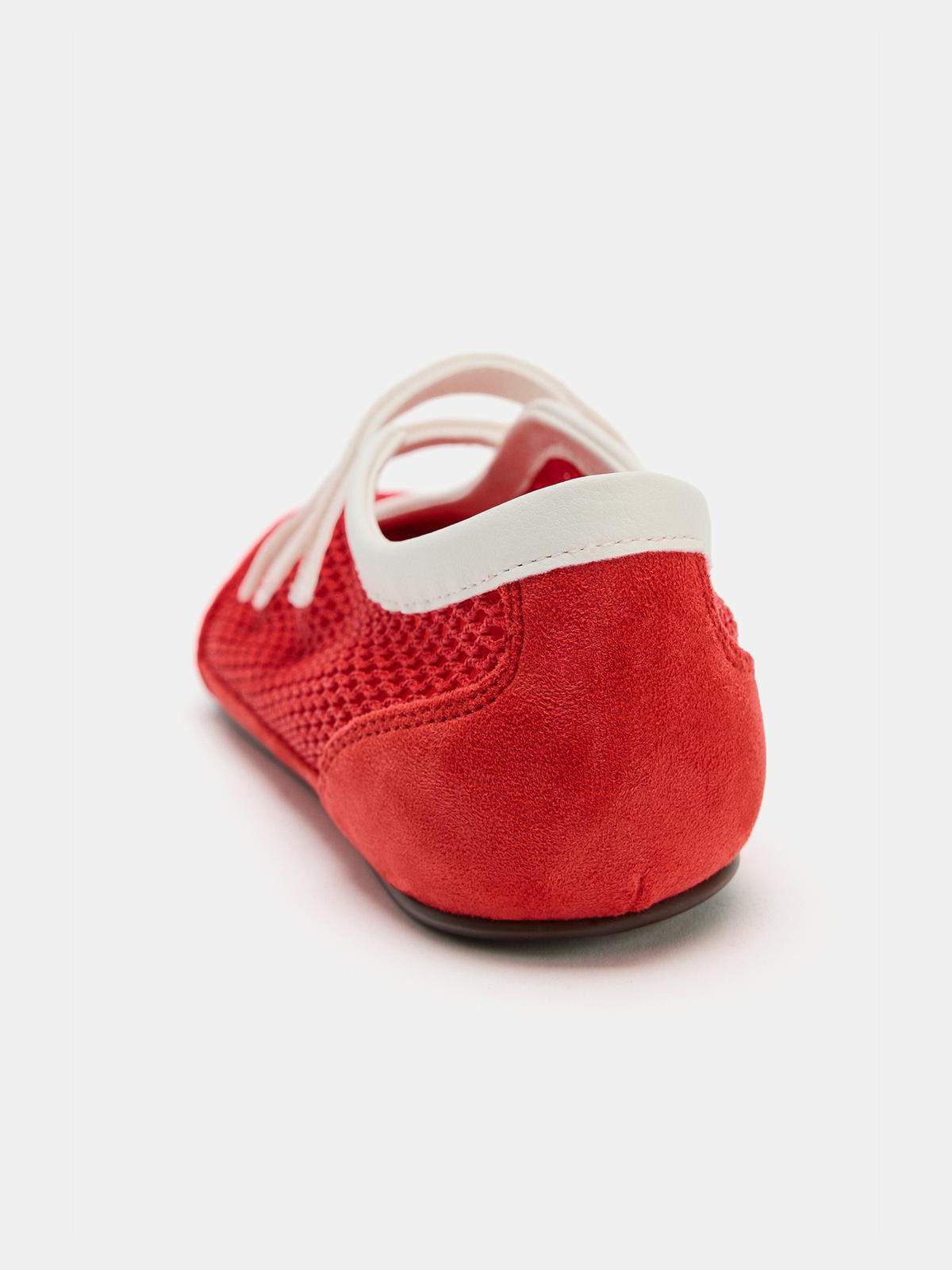 Red Mesh And Faux Suede Round-Toe Adhesive Strap Flats Sneakers
