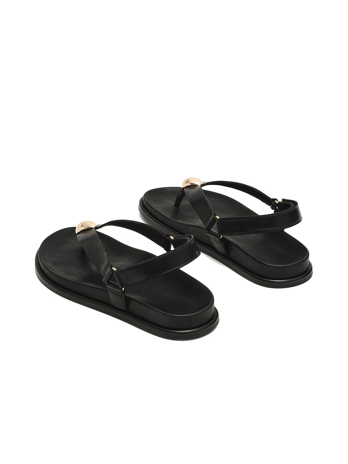 Black Round-Toe Simple Slingback Flip-Flops Flats