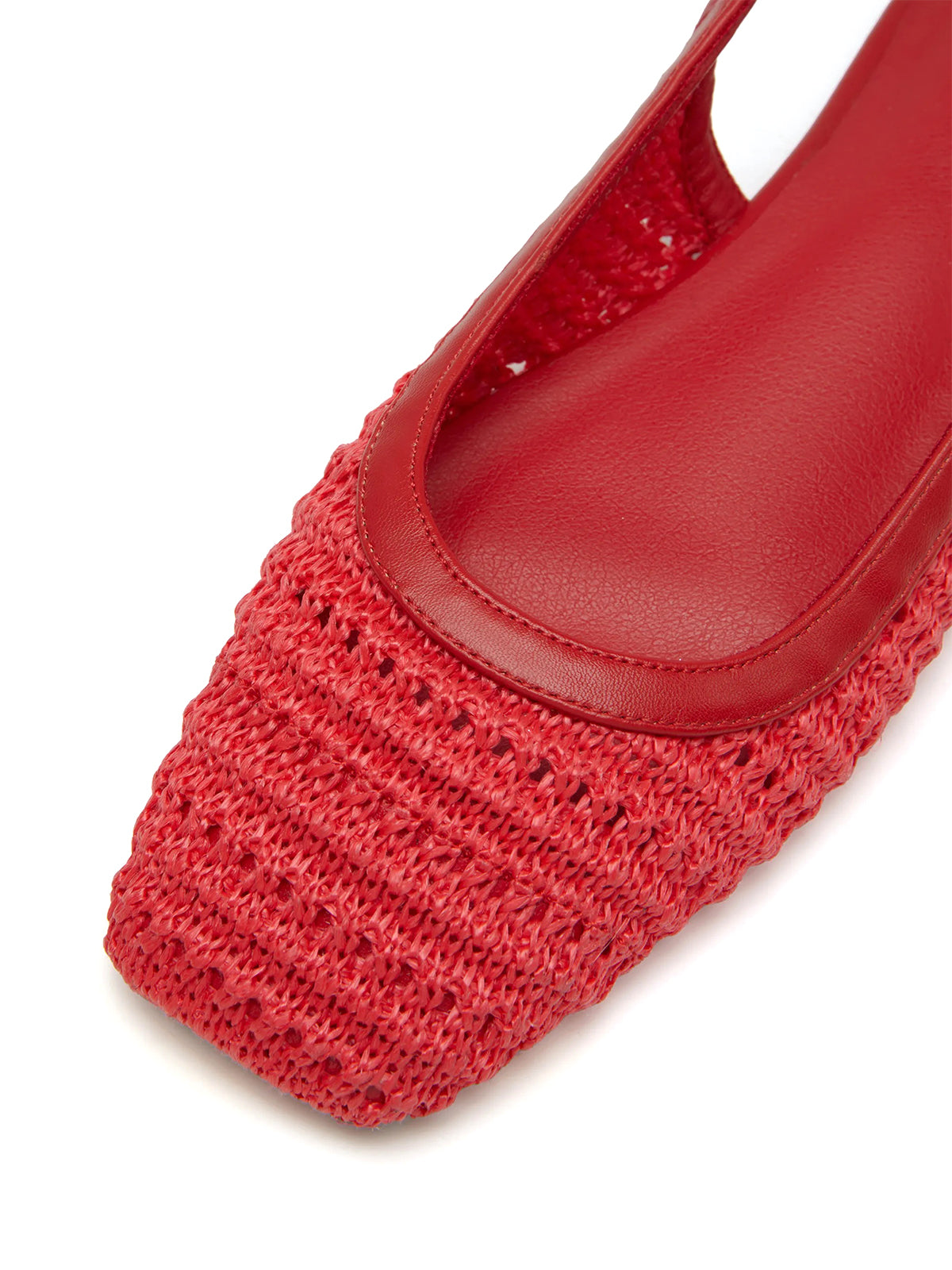 Red Grass Woven Square-Toe Classic Back Strap Flats
