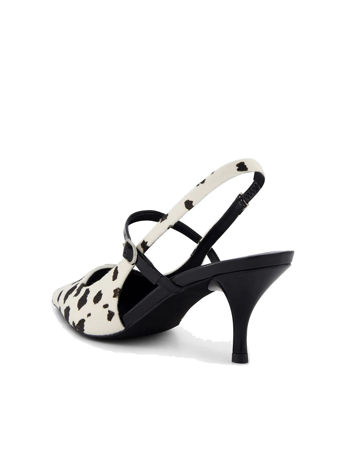 Cow Print Pointed-Toe Patent Middle Strap And Slingback Kitten Heels