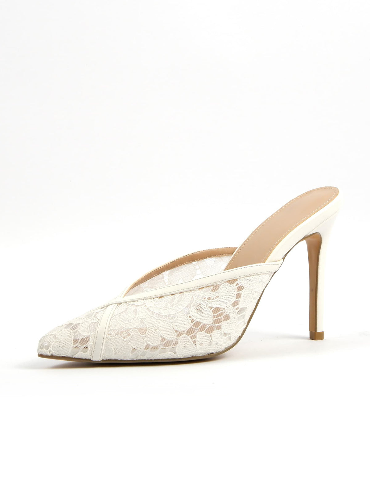 White Lace Mesh Pointed-Toe Classic Backless Chic Pumps High Heels