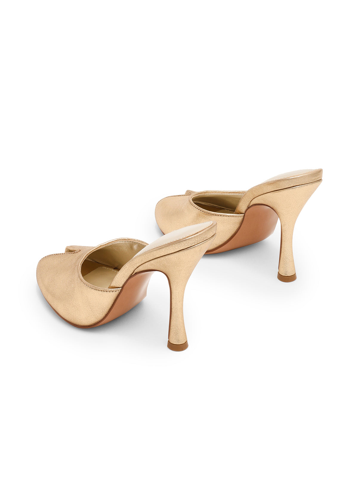 Metallic Gold Peep Round-Toe Slip-On Backless Mules High Heels