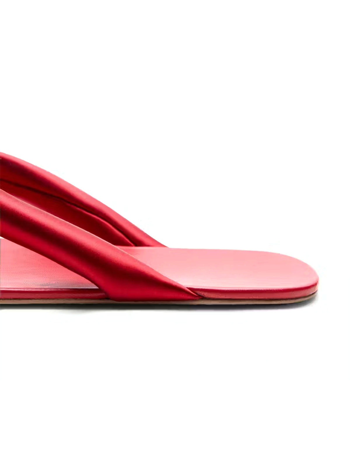 Red Satin And Vegan Leather Square-Toe Flip-Flops Flats