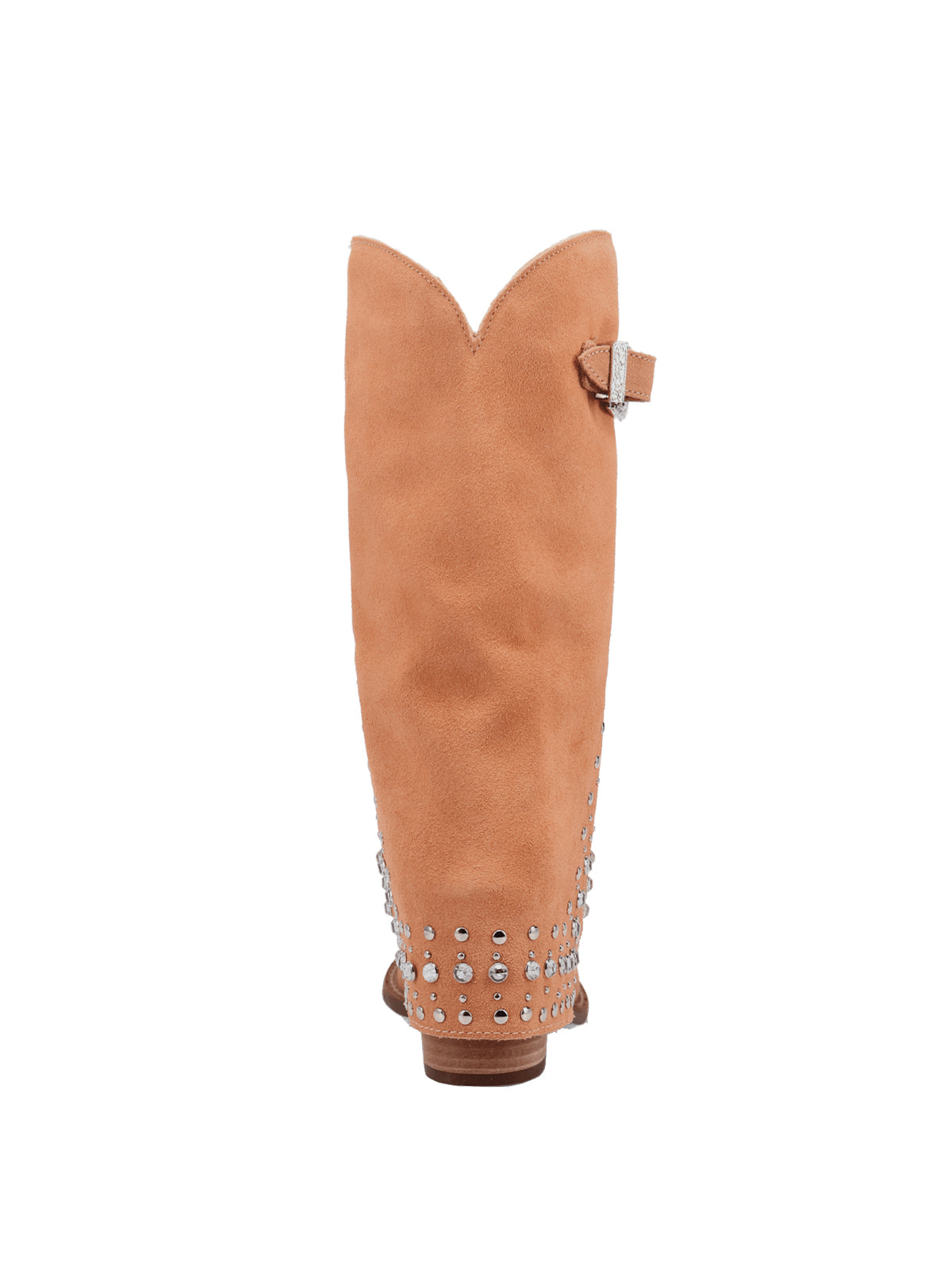 Peach Faux Suede Snip-Toe Fold-Over Rhinestones Top Buckle Mid Calf Cowgirl Boots