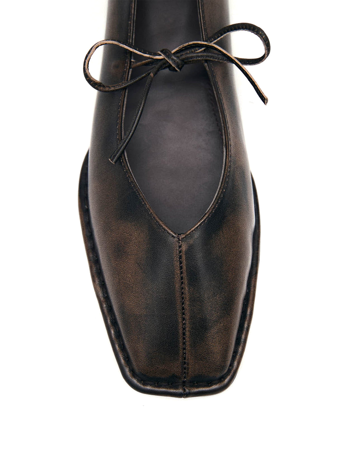 Brown Square-Toe Studs And Middle Strap Ballet Flats